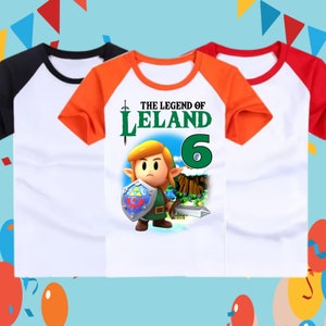 Op Zeld-videogame geïnspireerde verjaardag raglan T-shirt, feestshirt met videogamethema, korte, 3/4 en lange mouw, uniseks gamershirt voor kinderen