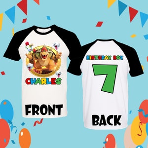 Bowser Birthday shirt Mario Birthday Bowser theme shirt Raglan short, 3/4, long sleeve Personalized mario shirt custom gift