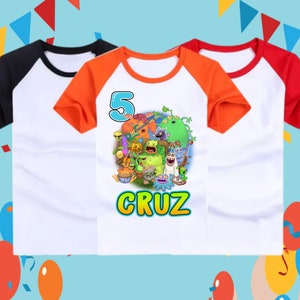 Chemise raglan anniversaire My Singing Monsters personnalisée : t-shirt Gamer personnalisé pour enfants