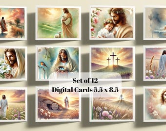 Set von 12 Christlichen Osterkarten - Digital Printable LARGE