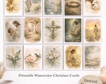 ZESTAW 20 CHRZEŚCIJAŃSKICH KART WIELKANOCNYCH – Akwarelowe karty wielkanocne z Biblią – Zestaw religijnych kart wielkanocnych – Wielkanoc z Pismem Świętym – Pobierz cyfrowo