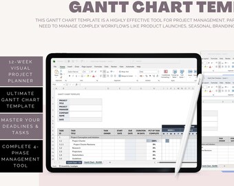 Modelo de gráfico de Gantt de 12 semanas | Planilha de gerenciamento de projetos em Excel (Download digital)