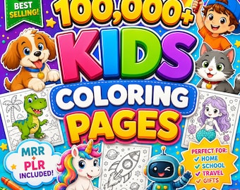 Pacote com mais de 100.000 páginas para colorir infantis, direitos PLR/MRR, livros para imprimir (download digital)