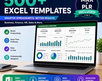 Pacote com mais de 500 modelos do Excel | Planilha de acompanhamento de projetos financeiros empresariais (MRR/PLR)