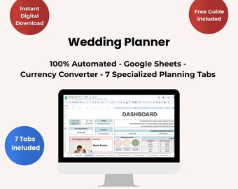 Planilha do Google para Planejamento de Casamento, 7 Abas, Orçamento, Lista de Verificação (Download Digital)