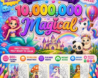 Pacote com 10 milhões de páginas para colorir infantis PLR MRR | Folhas de atividades para jardim de infância | Modelos de livros de colorir educativos para crianças | Uso comercial