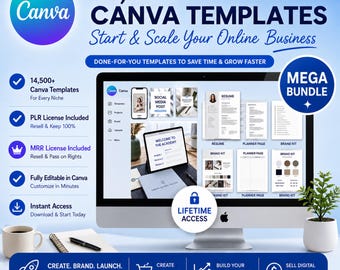 Pacote Mega com mais de 14.500 modelos do Canva (PLR MRR) para empresas