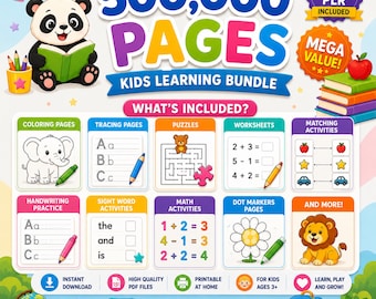 Pacote de Aprendizagem Infantil | Alfabeto para Traçar, Palavras de Alta Frequência, Desenhos para Colorir (Download Digital)