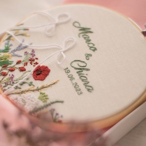 Personalized wedding ring holder Personalized wedding gift Embroidered wedding ring holder Personalized gift for the newlyweds Field flower wedding ring holder
