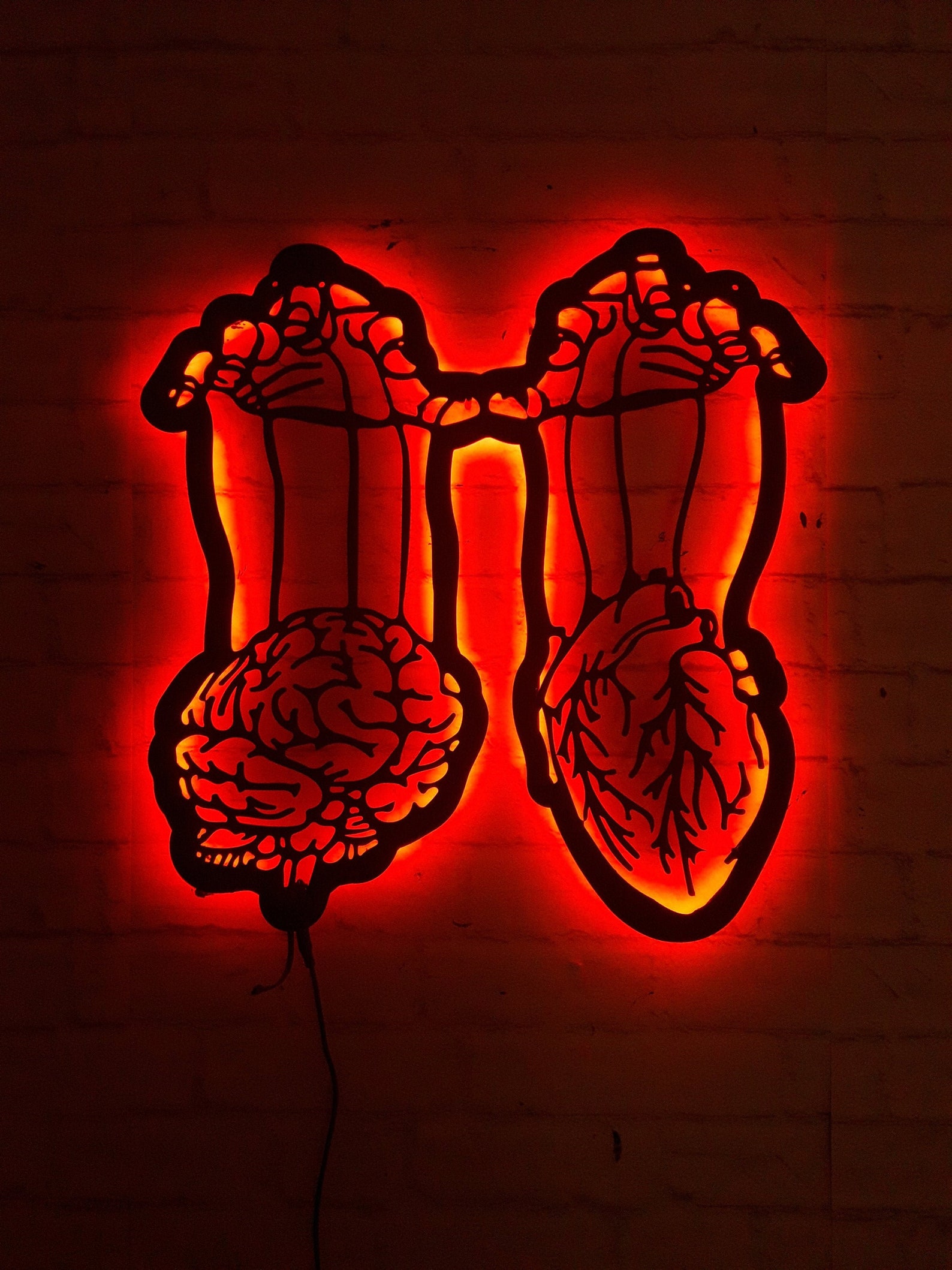 Heart and Brain Wall Art with RGB Color Changing Led Wood | Etsy