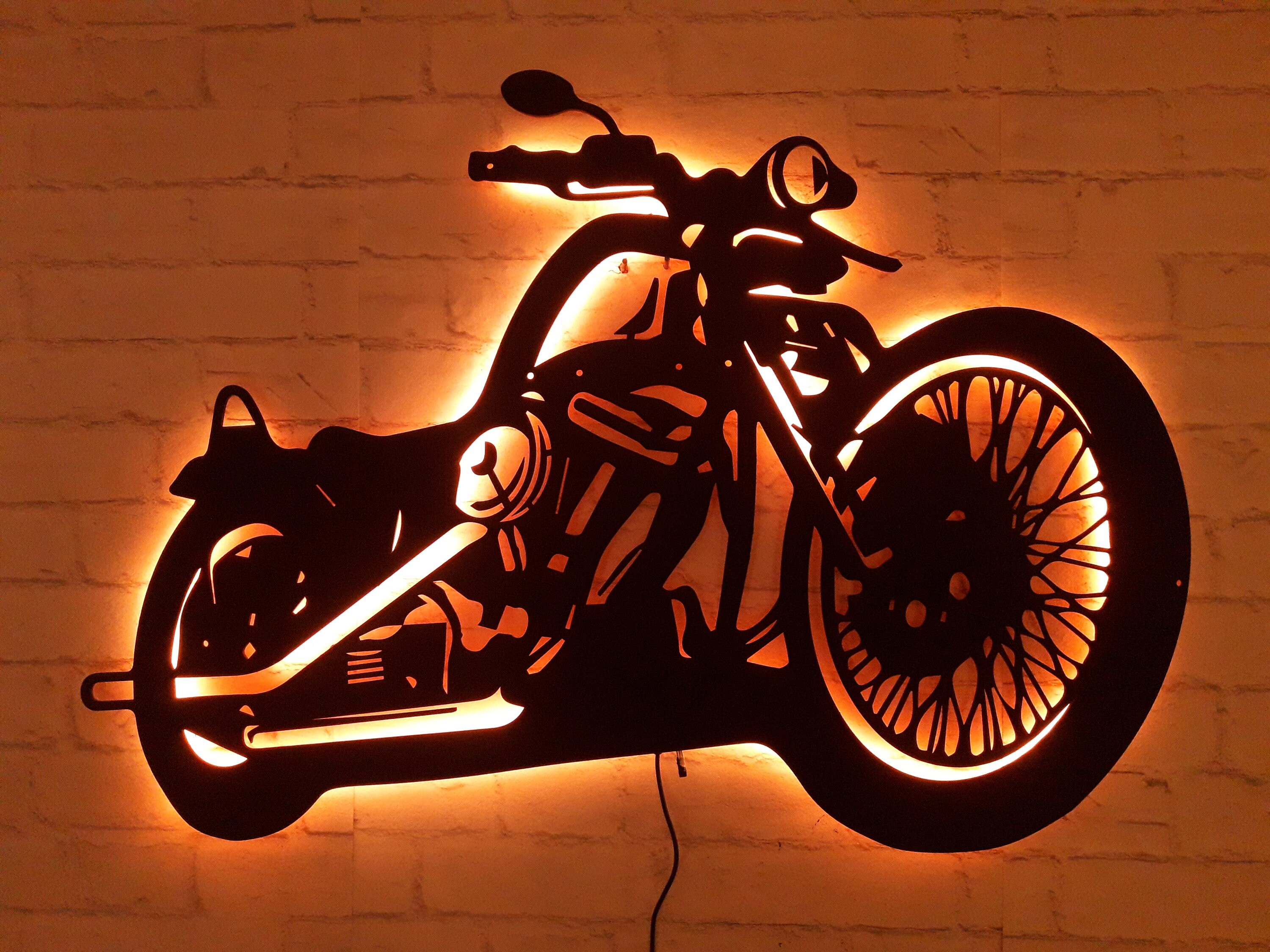 Harley Davidson moto decoración de pared con luz led arte de | Etsy