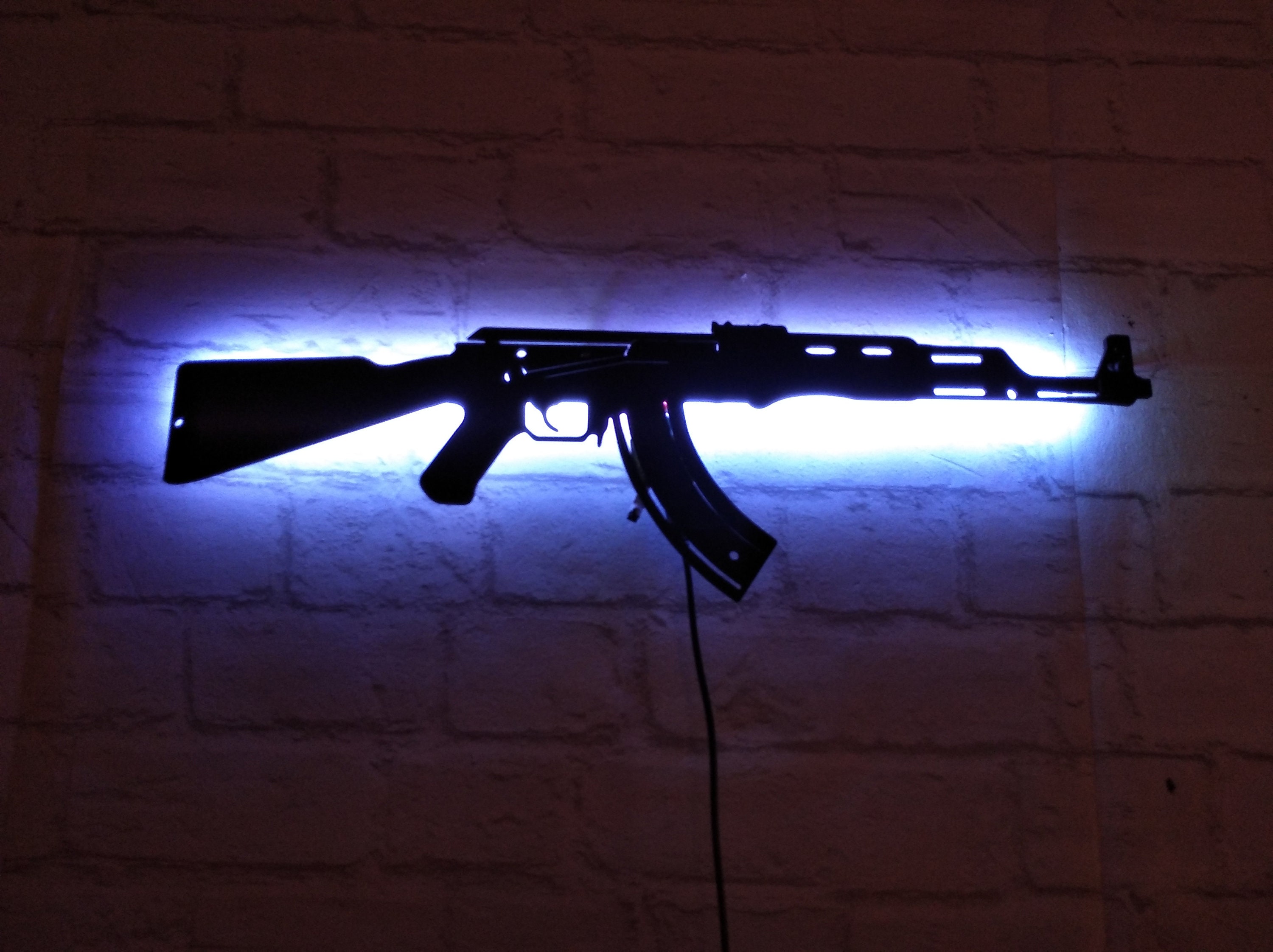 AK47 Wall Art with RGB Color Changing Led Wood Wall Decor Etsy