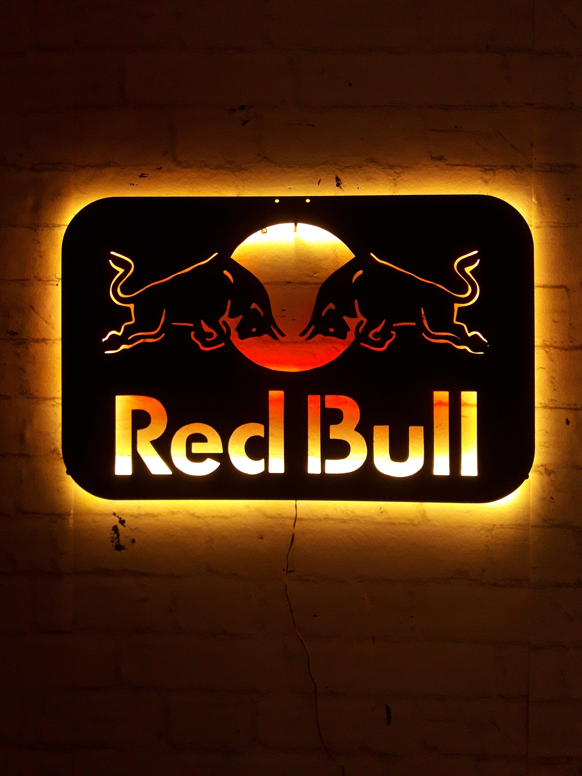RedBull Sign Wall Art with Led Lights Wood Wall Decor LED Etsy