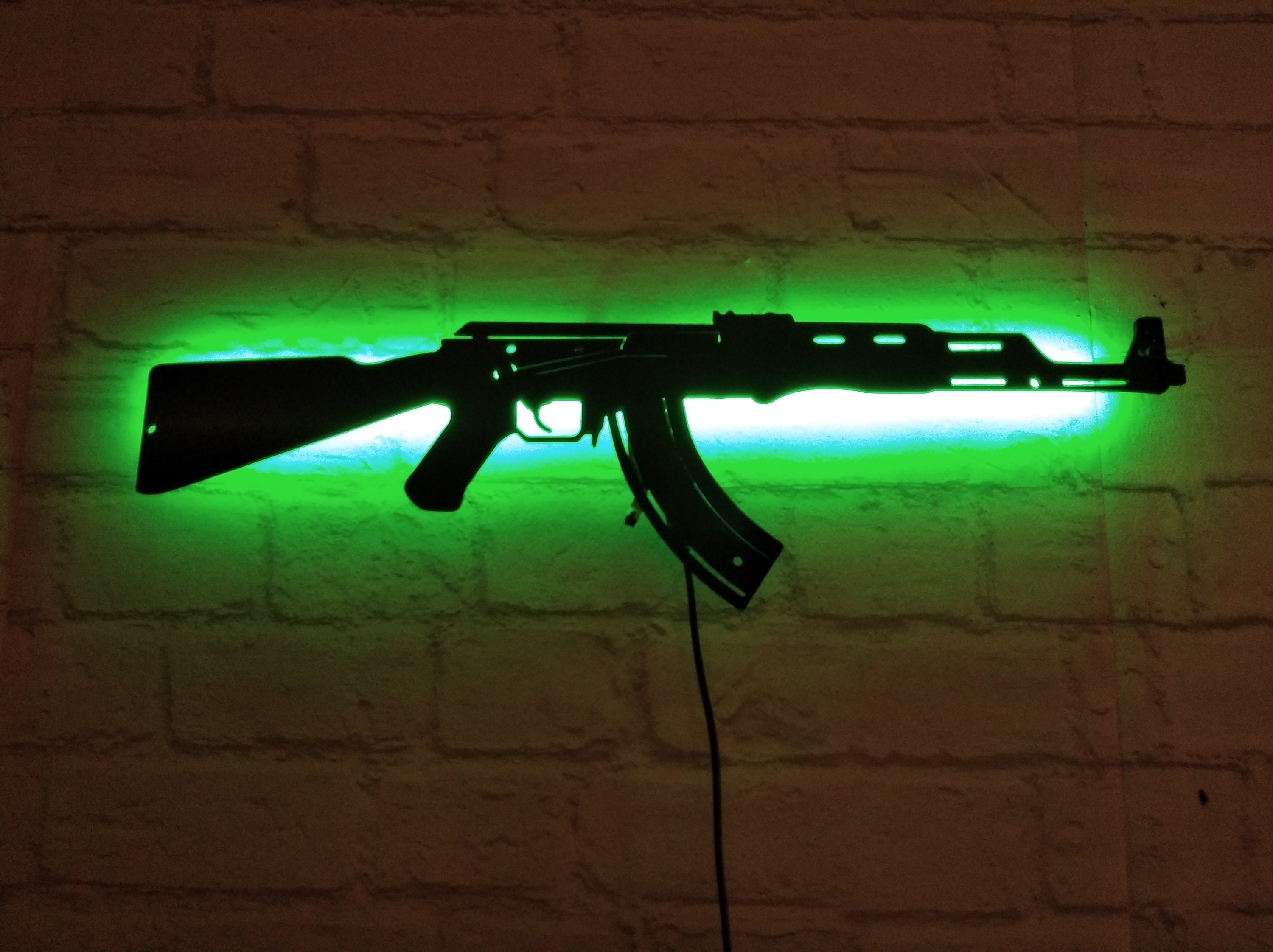 AK47 Wall Art with RGB Color Changing Led Wood Wall Decor Etsy