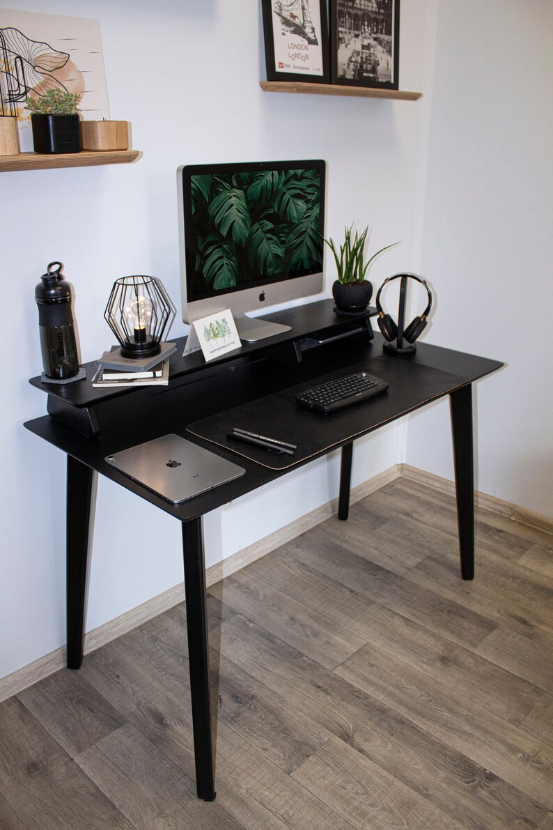 Black Wood Desk Schreibtisch Computer Desk Wood Desk Etsy