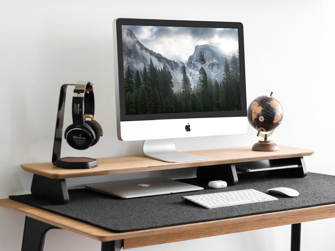 Walnut Desk Shelf & Monitor Stand Desk and Home Organisation Home Office  Storage and Wood Desk Accessories 