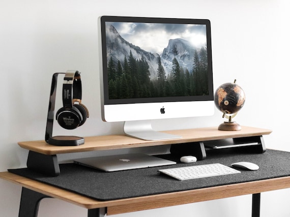 Wood Computer Stand Monitor Stand Wood Desk Accessories Monitor Organizer  Desk Shelf Riser Monitor Riser Home Office 