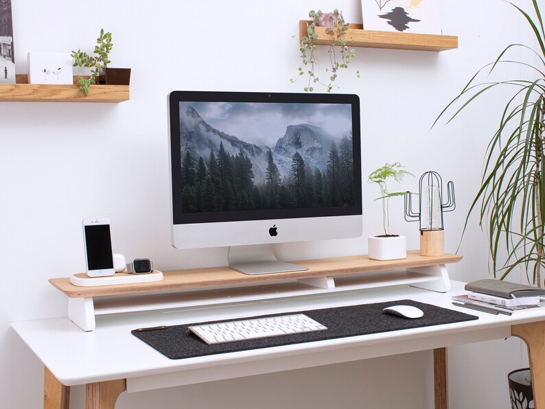 Desk Shelf Monitor Stand Wood Desk Accessories Monitor Etsy