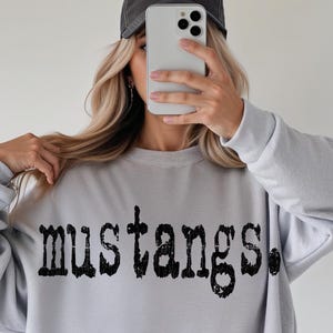 Mustangs Typography Mascot Design, PNG File, Digital Download, Sublimation DTF Design, Distressed Design, Sports School Teams