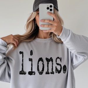 Lions Typography Mascot Design, PNG File, Digital Download, Sublimation DTF Design, Distressed Design, Sports School Teams