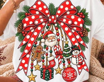 Retro Christmas Bow PNG, Polka Dot Tree, Girly Holiday Doodles (Digital Download)