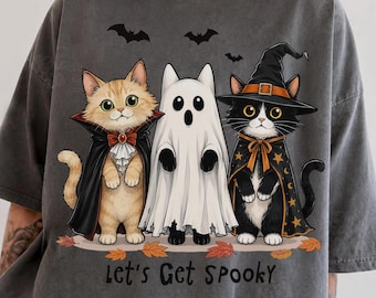 Halloween Cat PNG, Spooky Ghost Witch Trio, Black Cat Shirt Design (Digital Download)
