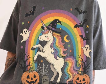 Retro Unicorn Halloween PNG, Spooky Rainbow Graphic, Kids Shirt Design Clipart (Digital Download)