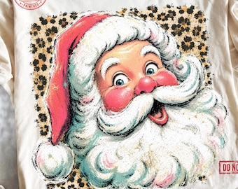 Preppy Brushstroke Santa PNG, Colorful Leopard Glitter Santa PNG, Vintage Merry Christmas PNG, Retro Holiday Shirt Design (Digital Download)