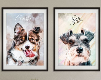 Dog Portrait Custom Painting, Dog Painting Digital, Custom Pet Portrait, Watercolor from Photo, Pet Memorial Christmas Gift for Dog Dad Mom