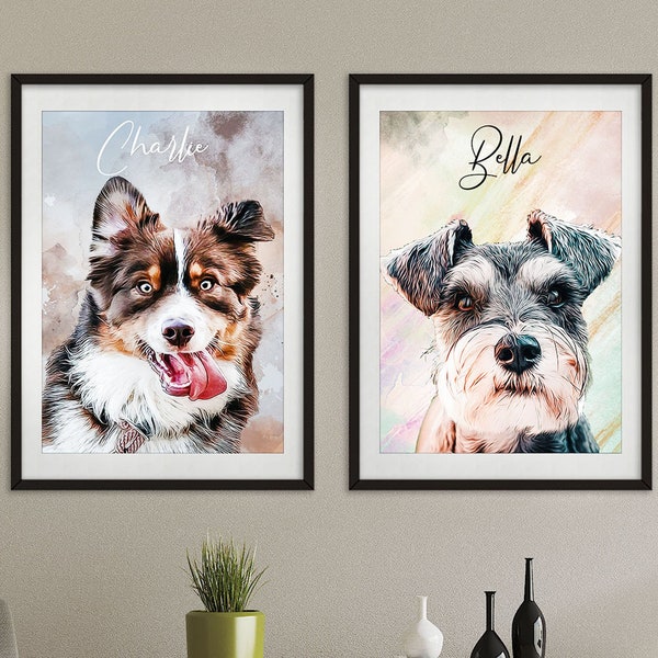 Dog Portrait Custom Painting, Dog Painting Digital, Custom Pet Portrait, Watercolor from Photo, Pet Memorial Christmas Gift for Dog Dad Mom