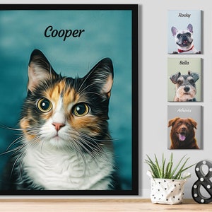 Personalized Watercolor Cat Portrait, Custom Pet Memorial (Digital Download or Canvas Wall Art Print)
