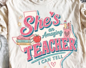 She's a Teacher I Can Tell PNG, Retro Teacher Shirt Design, Back to School Teacher PNG, Teacher Appreciation Gift, Teacher Graphic