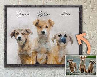 Multiple Pet Portrait Custom Dog Painting Watercolor, Multiple Dog Portrait Print, Multi Pet Portrait, Pet Memorial Gift, Christmas Gift