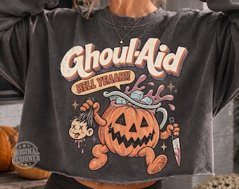 Ghoul-Aid Pumpkin Shirt Design, Retro Spooky Halloween PNG (Digital Download)