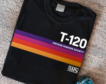 Retro VHS T-120 PNG, Funny Vintage Cassette Tape Shirt Design, 90s Nostalgia Graphic