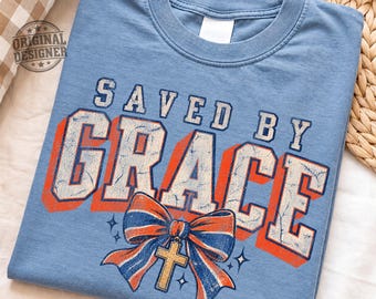 Saved By Grace PNG, Vintage Christian Retro Shirt Design, Faith Based Jesus Shirt (Digital-Download)