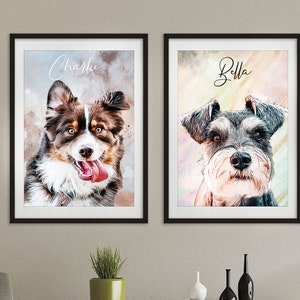 Multiple Pet Portrait Custom Dog Painting Watercolor, Multiple Dog Portrait Print, Multi Pet Portrait, Pet Memorial Gift, Christmas Gift image 5