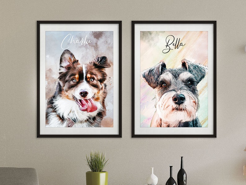 Multiple Pet Portrait Custom Dog Painting Watercolor, Multiple Dog Portrait Print, Multi Pet Portrait, Pet Memorial Gift, Christmas Gift image 5
