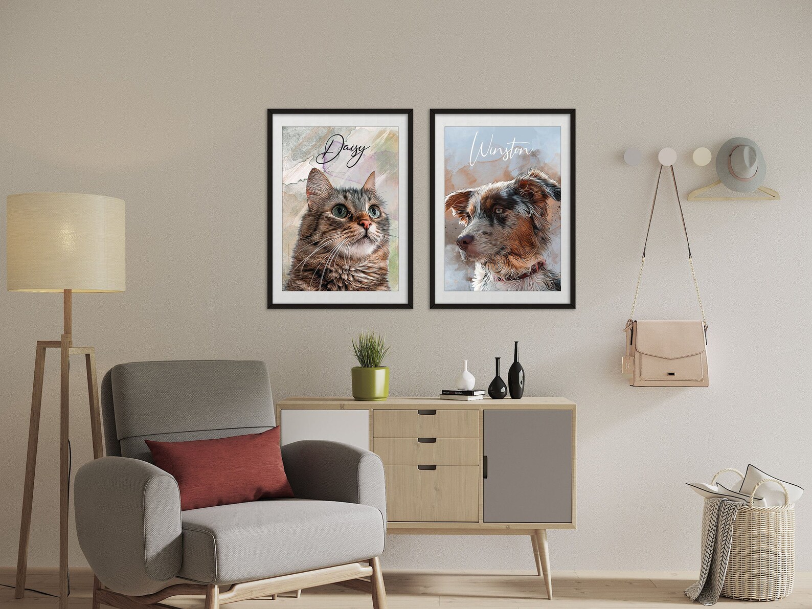 Custom Pet Portrait Personalized Pet Wall Art Pet Etsy