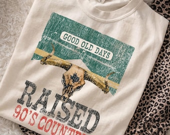 Aufgezogen auf 90er Jahre Country PNG, Vintage Western Bull Skull, Retro Country Music Südliches T-Shirt
