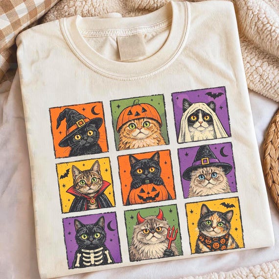 Retro Pop Art Halloween Cats PNG, Vintage Comic Style (Digital Download)