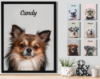 Custom Dog Portrait Digital, Personalized Pet Portrait Gift for Mom, Women, Dad and Men, Dog Memorial Gift for Owner, Print on Canvas Poster