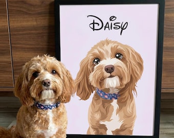 Custom Cartoon Pet Portrait from Photo | Dog, Cat Illustration | Digital, Framed Poster, Canvas Gift