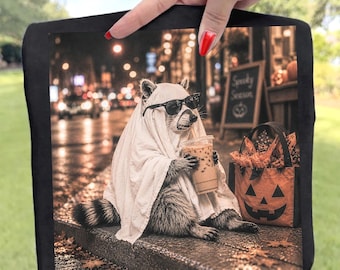 Ghost Raccoon PNG, Funny Feral Halloween Design, Spooky Iced Coffee Raccoon Sublimation for Dark-Shirts