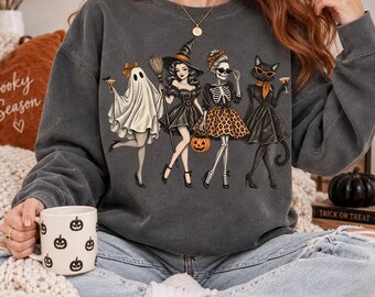 Spooky Girl Squad Halloween PNG, Retro Witchy Skeleton Ghost Pumpkin (Digital Download)