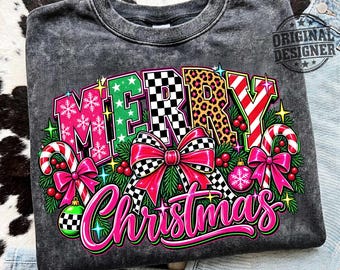 Retro 90s Neon Christmas Bow PNG, Preppy Holiday Sublimation Design (Digital Download)