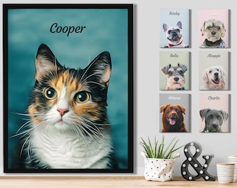 Custom Watercolor Pet Portrait, Cat or Dog Memorial, Wall Art Canvas