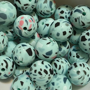 Terrazzo 15mm Silicone Beads, Confetti Silicone Bead, Pink, Mint Green, Gray, Beige, White