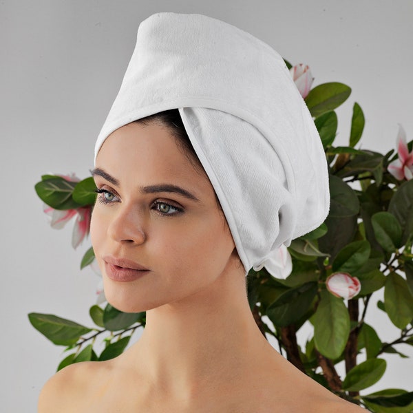 100% Organic Turkish Cotton, Hair Towel Wrap for Women, Super Absorbent Quick Dry Turban for Drying Curly, Long & Thick Hair