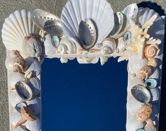 Elegant Seashell Mirror, Seashell Picture Frame, Beach Wall Decor, Foyer Decor, Housewarming Gift